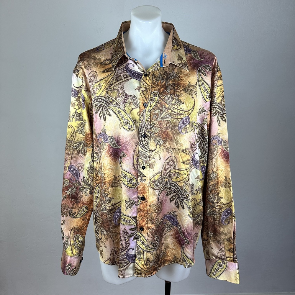 Michael & David Silk Signature Gold Paisley Shirt Size US 4XL
